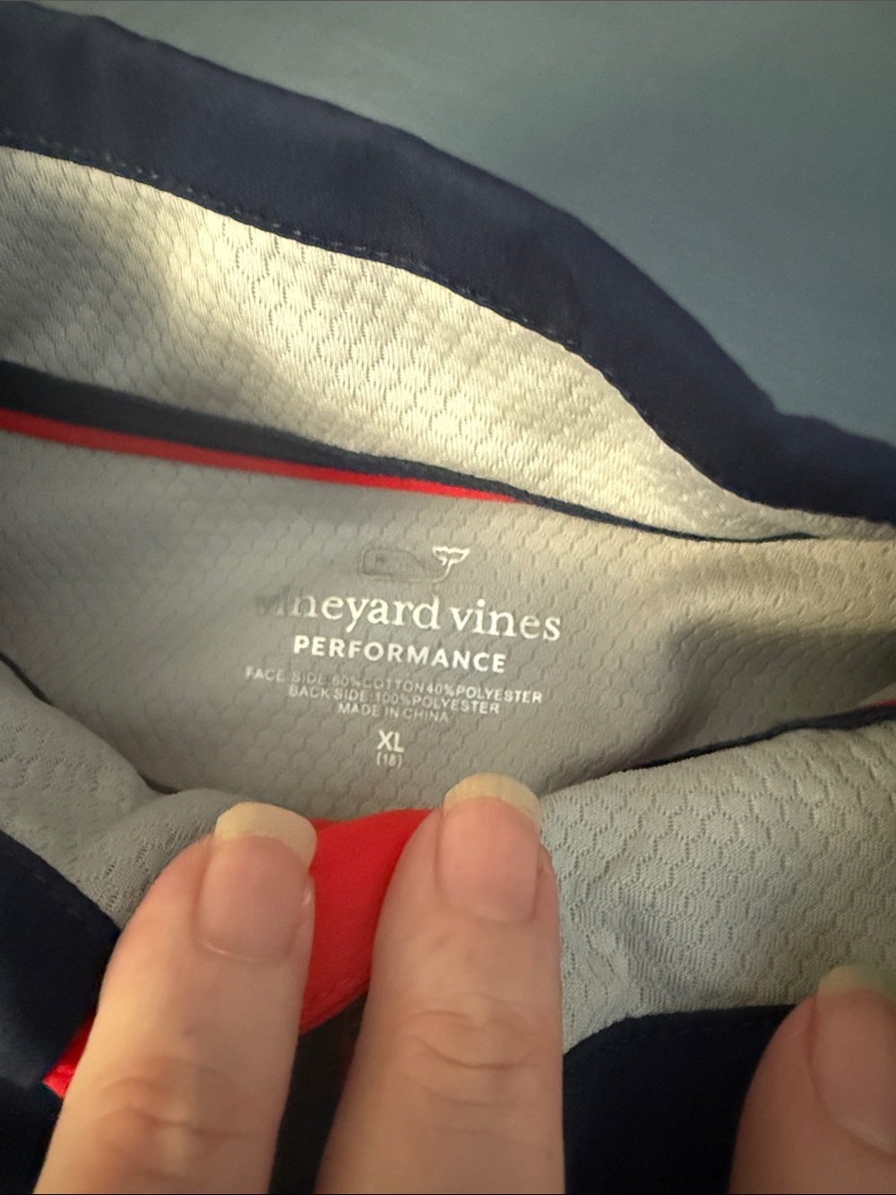 Vineyard Vines Navy and Light Blue Kids Quarter-Zip Pullover with Red Zip - Picture 2 of 4